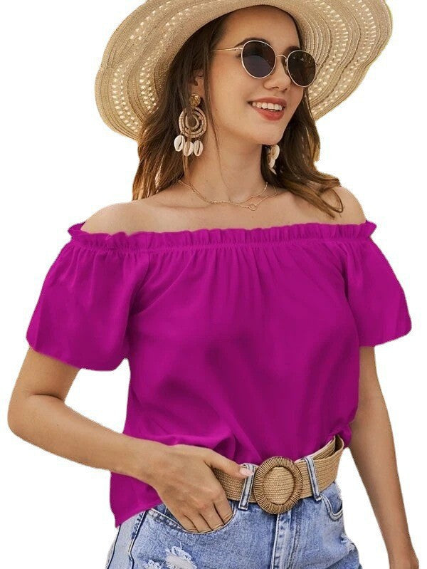 Damen Off-Shoulder Bluse Elastisch Lässig Modern