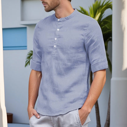 Herren Leinenhemd mit Mandarin-Kragen Elegantes Sommerhemd