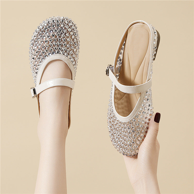 Damen Mokassins Elegante Schuhe mit Glitzersteinen