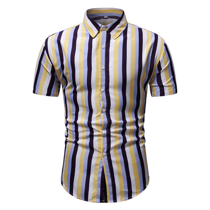 Herren Kurzarmhemd Streifenmuster Modern Slim Fit - BerlinGlamour