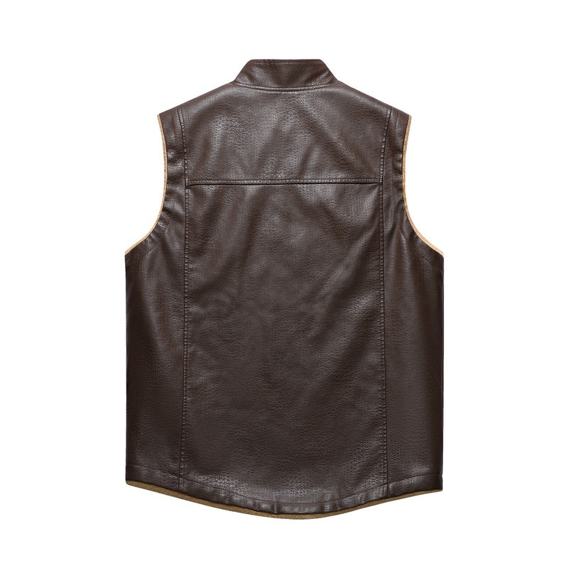 Herren Lederweste Wärmend Fleece Taschen Schwarz