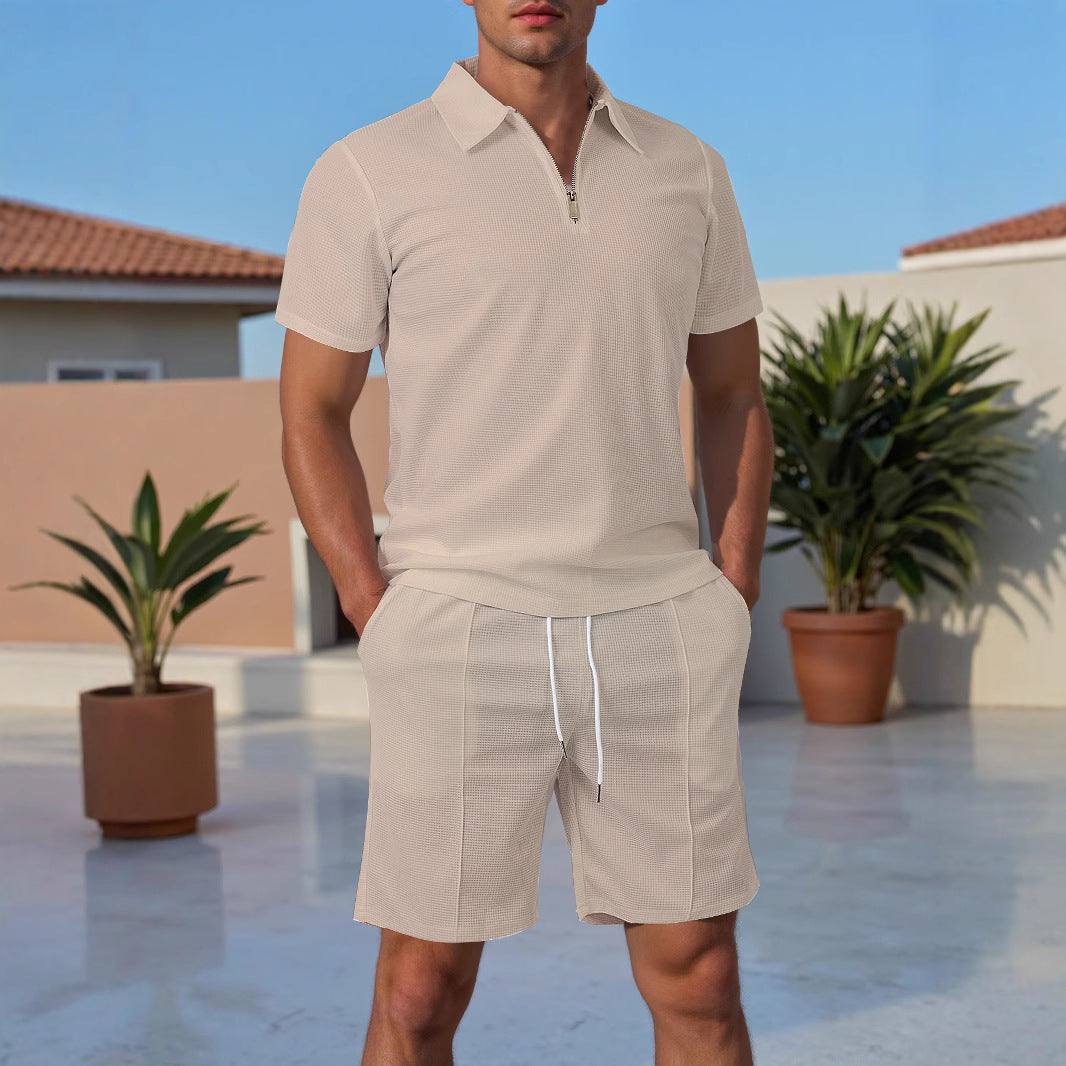 Herren Sport-Polo Kurzarm mit Reißverschluss und passenden Shorts