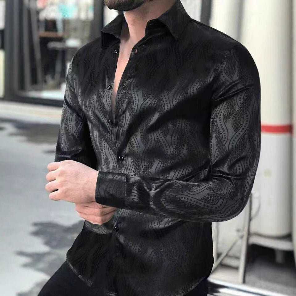 Herren Slim Fit Hemd Wellenmuster Elegant Modern