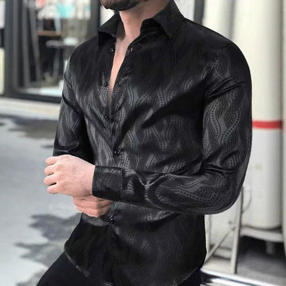 Herren Slim Fit Hemd Wellenmuster Elegant Modern