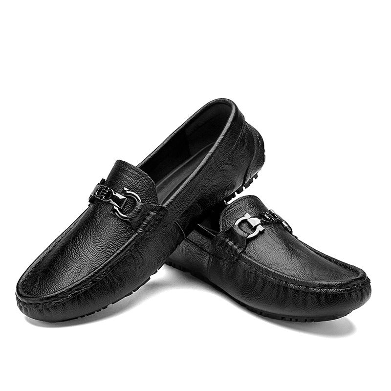 Damen Mokassins Leder Elegante Schnalle Schwarz