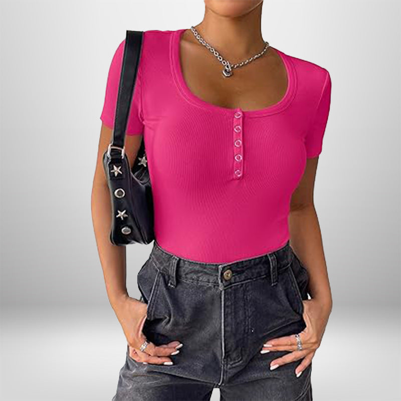 Damen Bodysuit Kurzarm Figurformend Mit Knöpfen