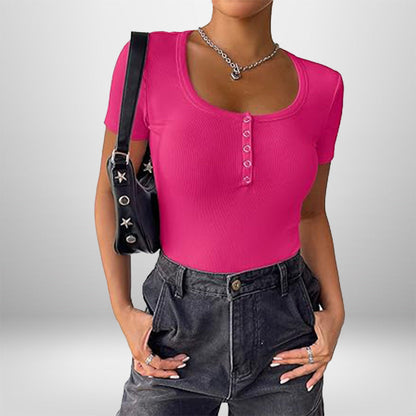 Damen Bodysuit Kurzarm Figurformend Mit Knöpfen