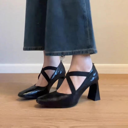 Damen Pumps mit Riemen Blockabsatz Elegante Schuhe