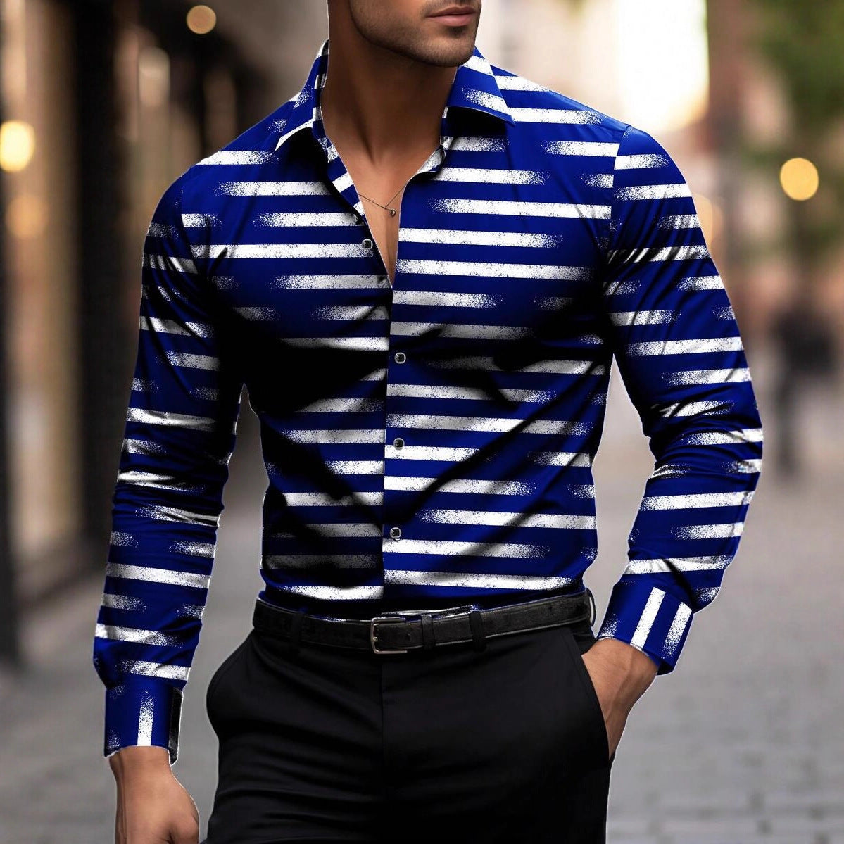 Herren Langarmhemd Modern Streifen Design Slim Fit