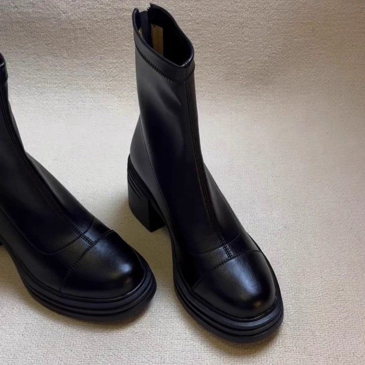 Damen Stiefeletten Elegante Blockabsatz Reißverschluss Schuhe - BerlinGlamour