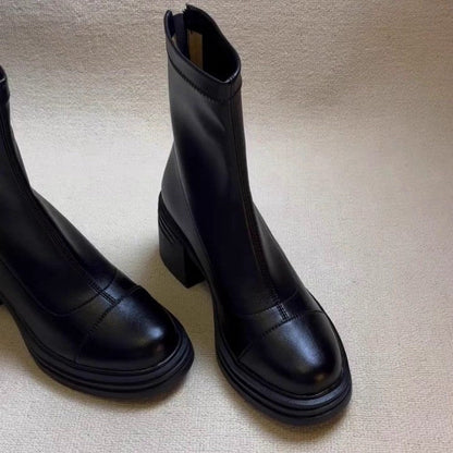 Damen Stiefeletten Elegante Blockabsatz Reißverschluss Schuhe - BerlinGlamour