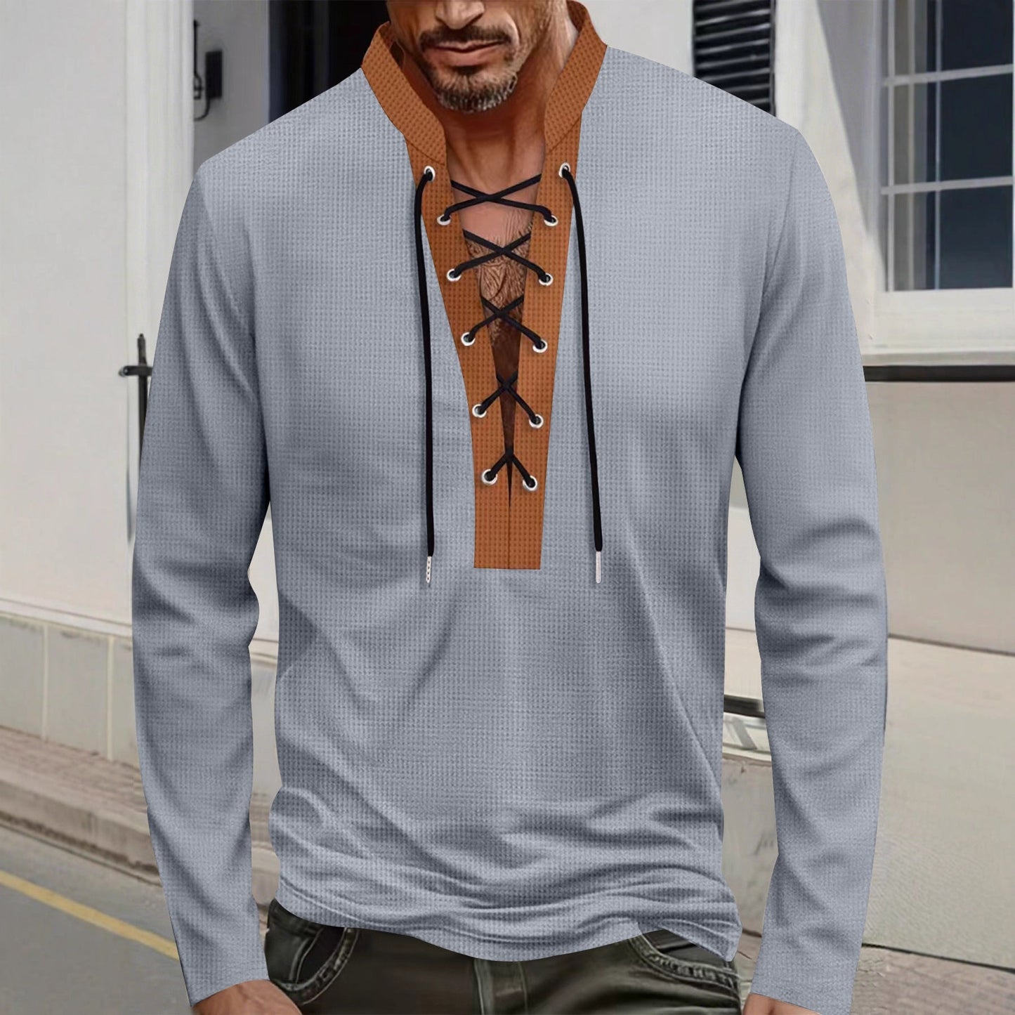 Herren Langarmshirt Modern SchnürdesignSlim - BerlinGlamour