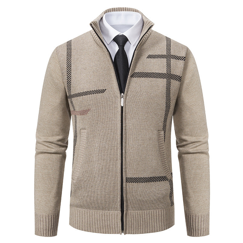 Herren Strickjacke mit Grafik-Print und Hochkragen Modern