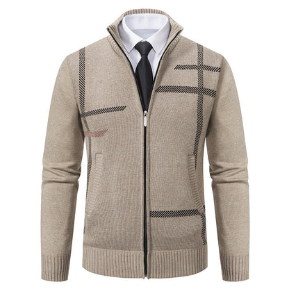 Herren Strickjacke mit Grafik-Print und Hochkragen Modern