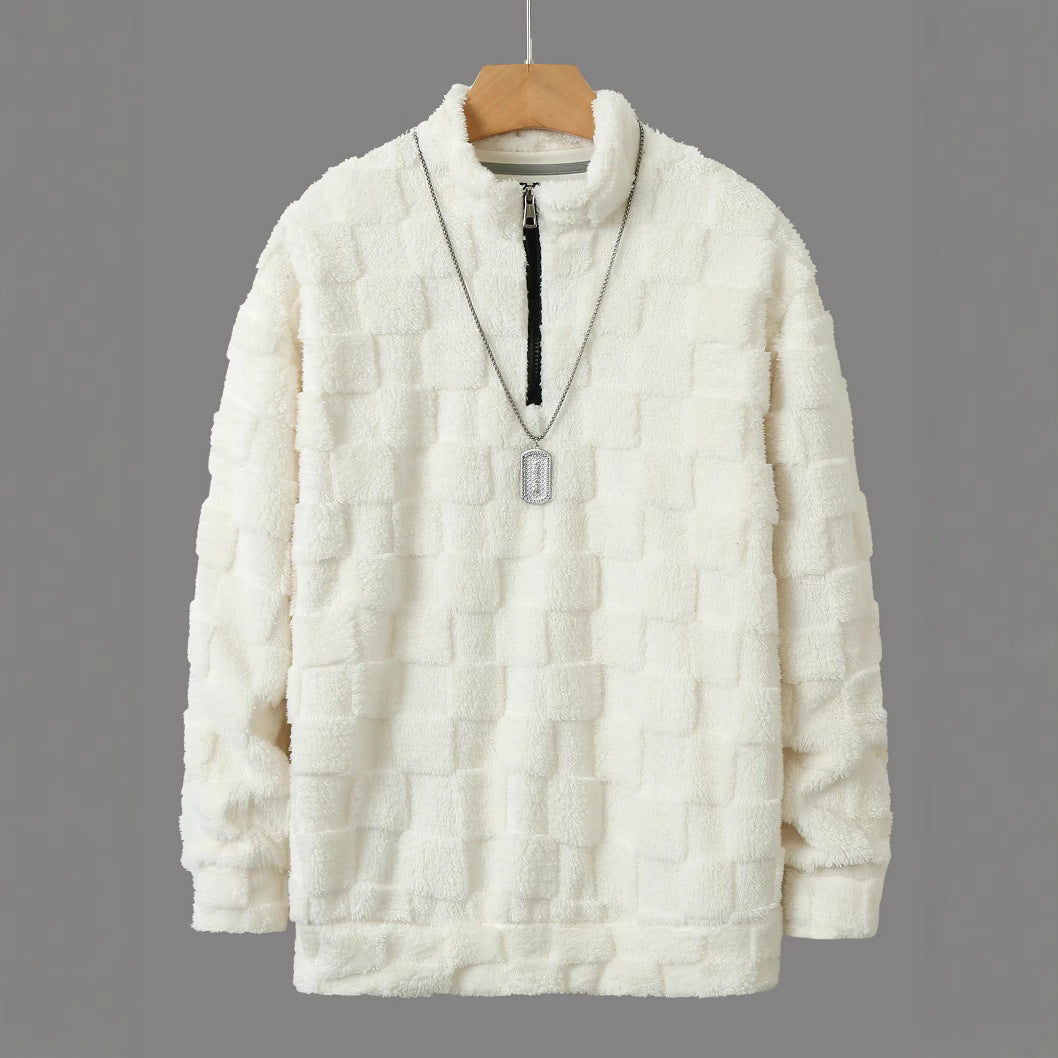 BerlinGlamour, herren kuscheliger Fleece-Pullover mit Stehkragen und Reißverschluss.