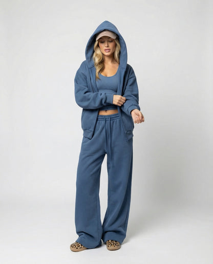 Damen Joggingset Velours Soft mit Hoodie und Kängurutasche - BerlinGlamour