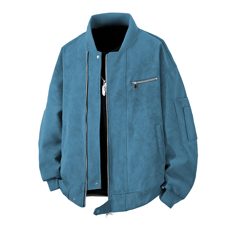Herren Bomberjacke Vintage Style Reißverschluss Leder Optik