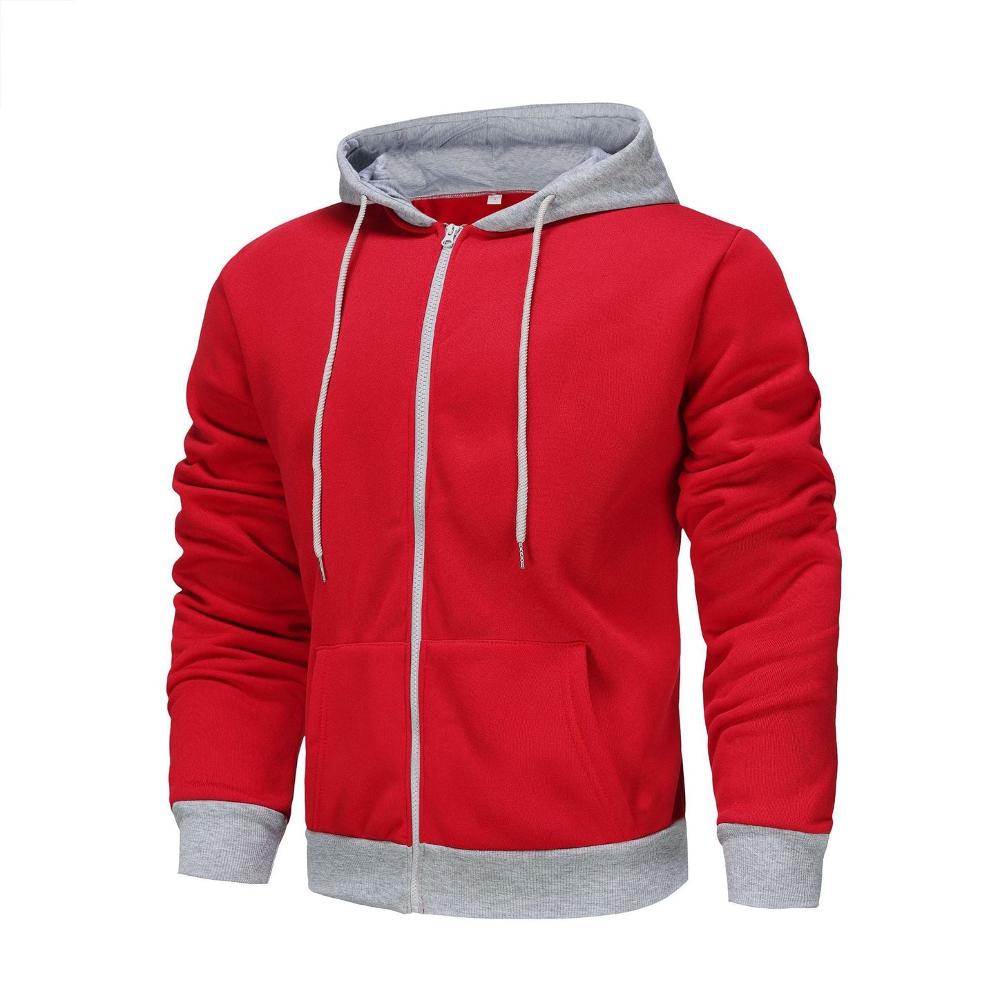 Herren Hoodie Zip mit Kontrastfarbe und Kängurutasche Sportlich