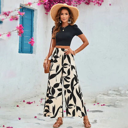 Elegante Damen Hose mit Floral Muster Weite Bein