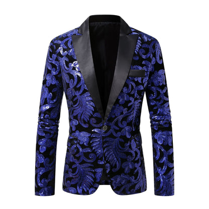Herren Blazer Eleganter Pailletten Anzug mit Floralmuster