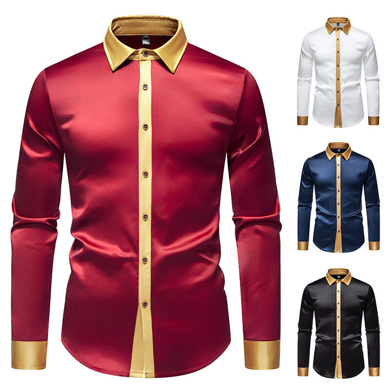 Herren Hemd Langarm Modern Satin Details Elegант