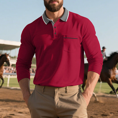 Herren Poloshirt Langarm Modern mit Kragen und Brusttasche