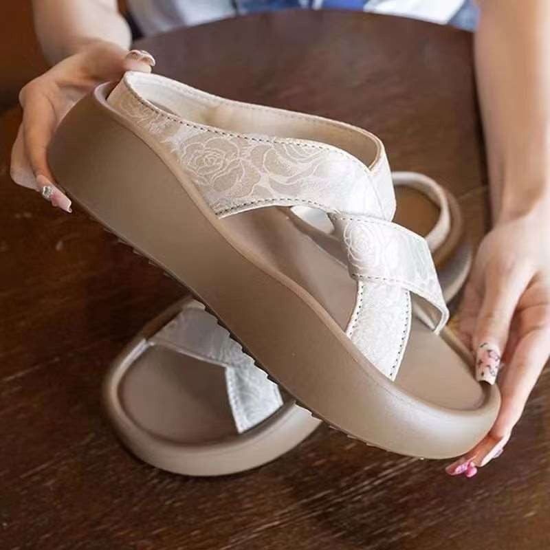 Damen Sandalen Bequem Slip-On mit Querriemen Rutschfest