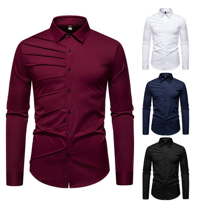 Herren Langarmhemd Modern Strukturiert Trendy
