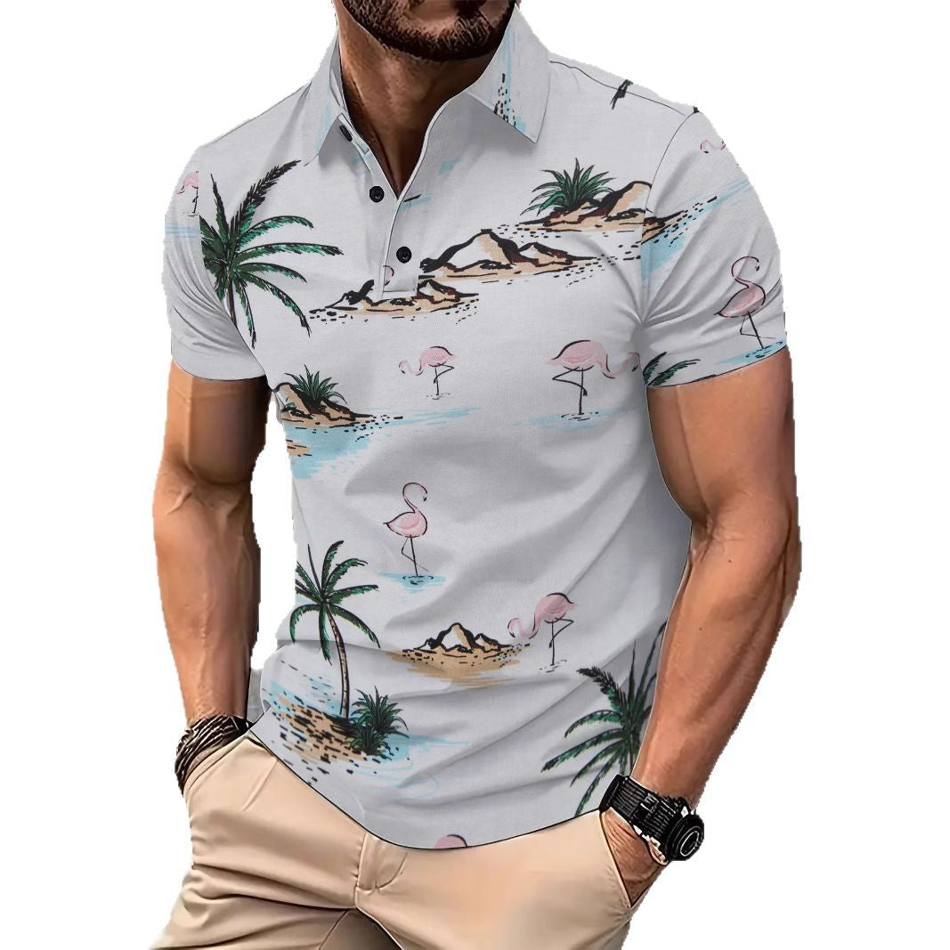 Herren Poloshirt Modern Tropisches Motiv Slim Fit