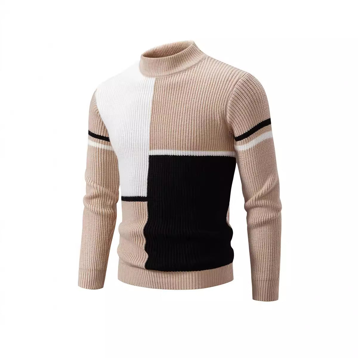 Herren Strickpullover Farbblock Design Hochkragen Modern