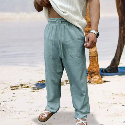 Herren Leinenhose Bequem Elastisch mit Taschen