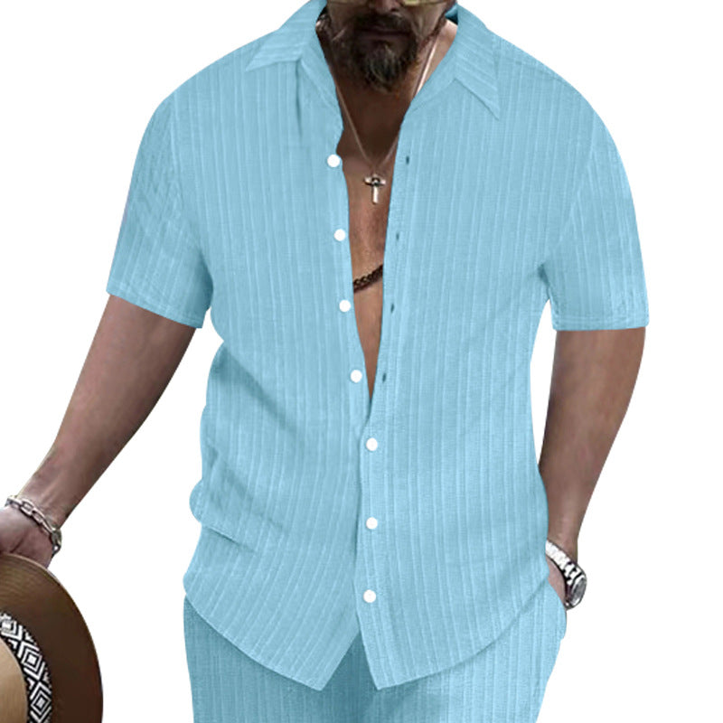 Herren Kurzarmhemd Streifendesign Moderner Kragen Slim Fit