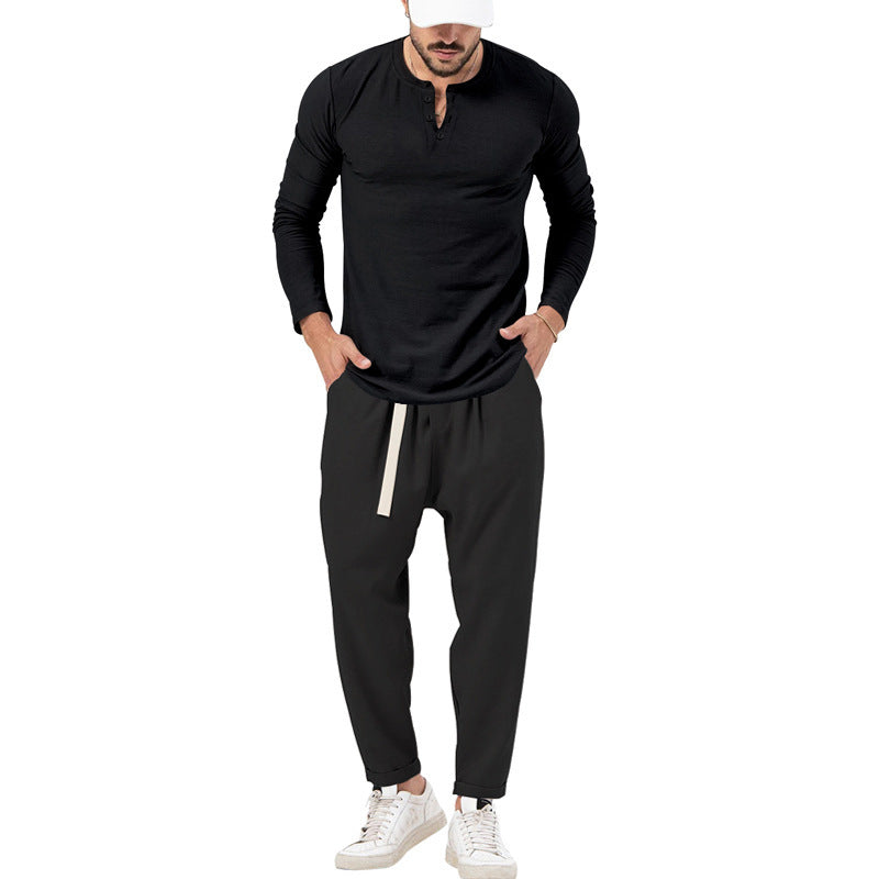 Herren Langarmshirt Jogginghose Set Elegant Casual