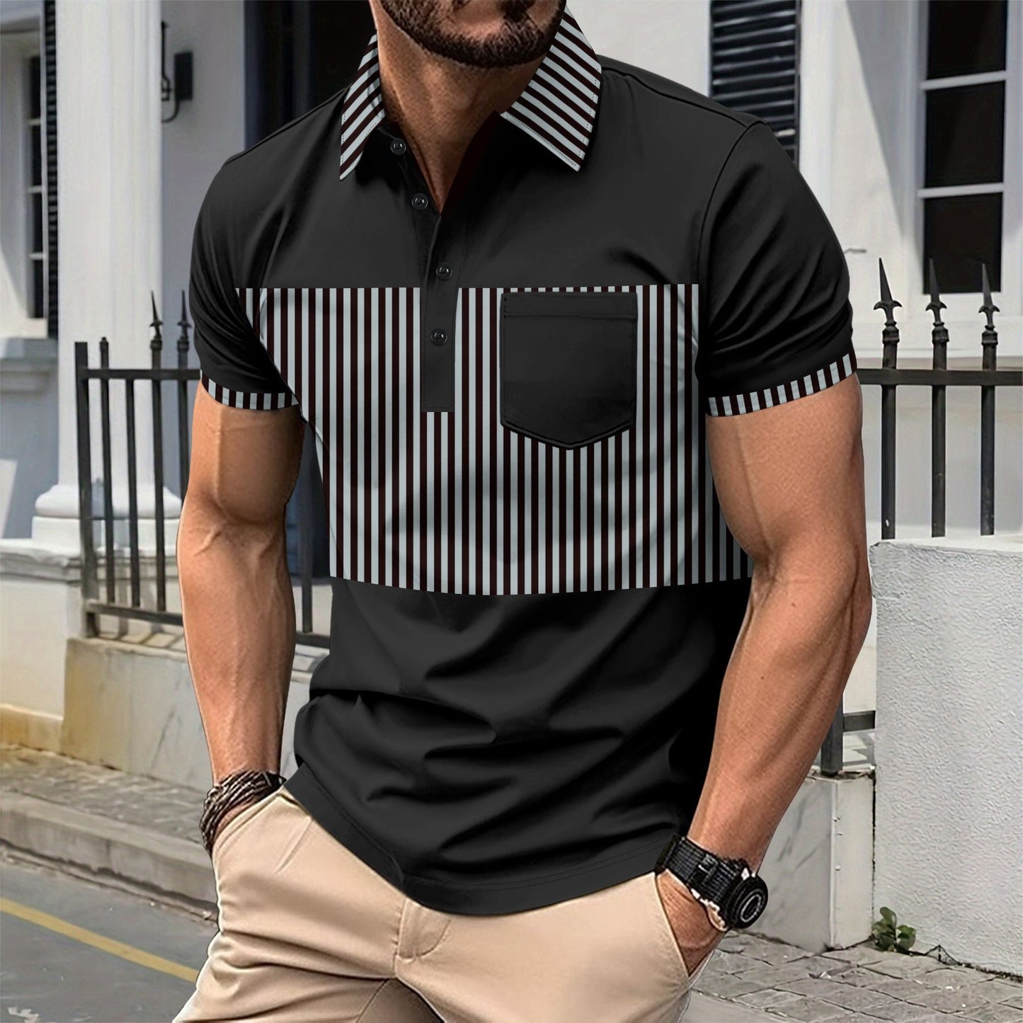 Herren Poloshirt Streifenmuster Elegantes Design