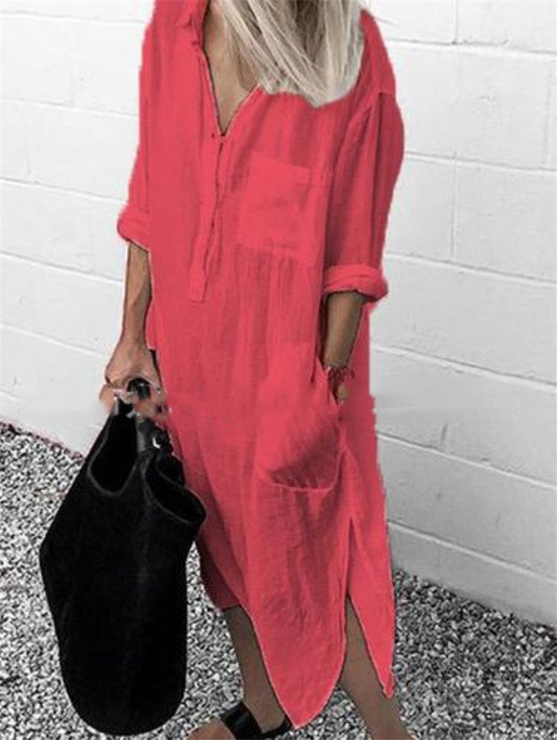 BerlinGlamour Langarm-Kleid mit Knopfleiste vorne: zeitlos einfach