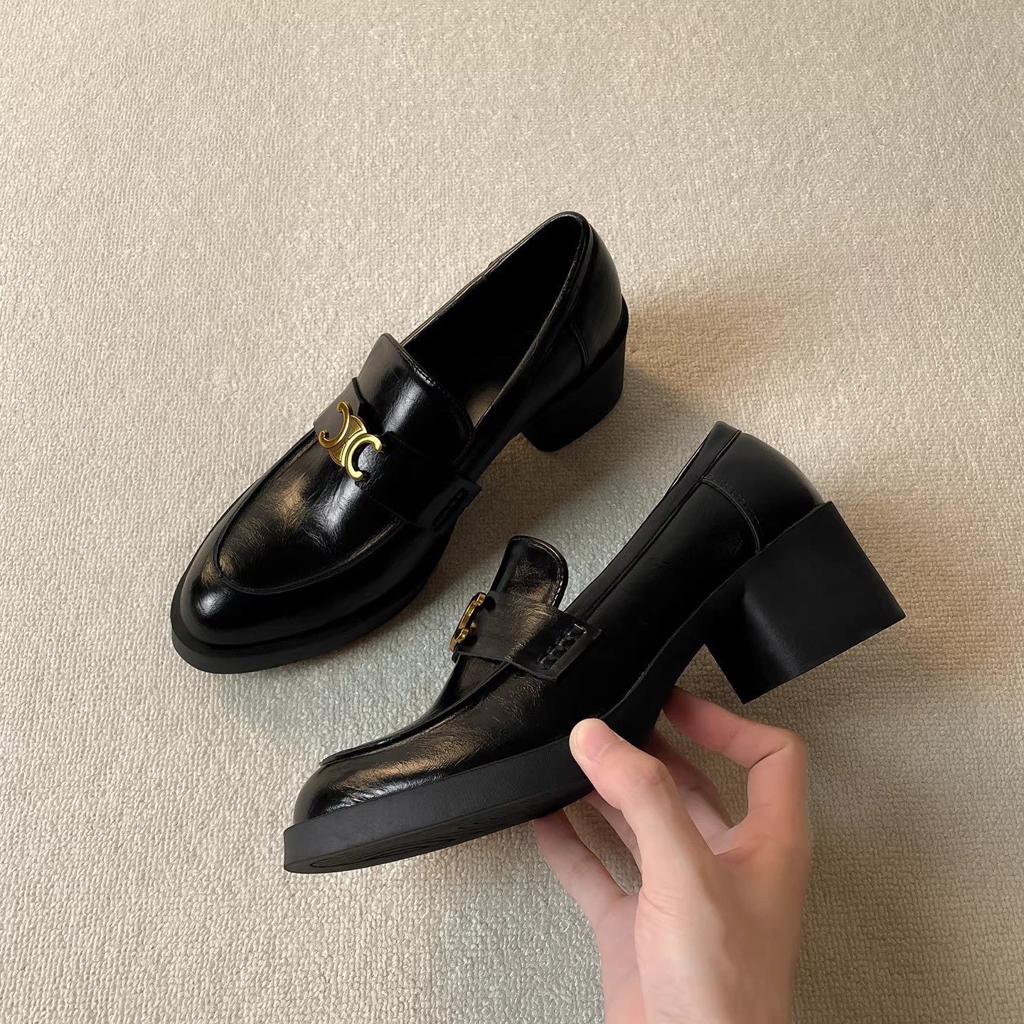 Damen Loafers Elegantes Design Blockabsatz Schnalle