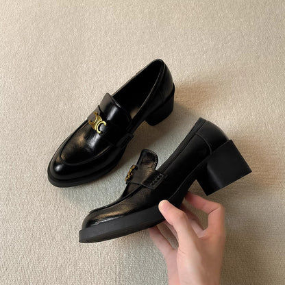 Damen Loafers Elegantes Design Blockabsatz Schnalle