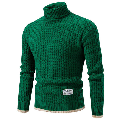 Herren Strickpullover Hochkragen Strukturiert Zopf Muster