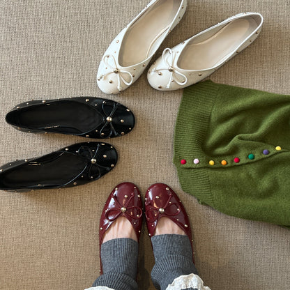 Damen Ballerinas Elegante Schleife mit Zierperlen - BerlinGlamour