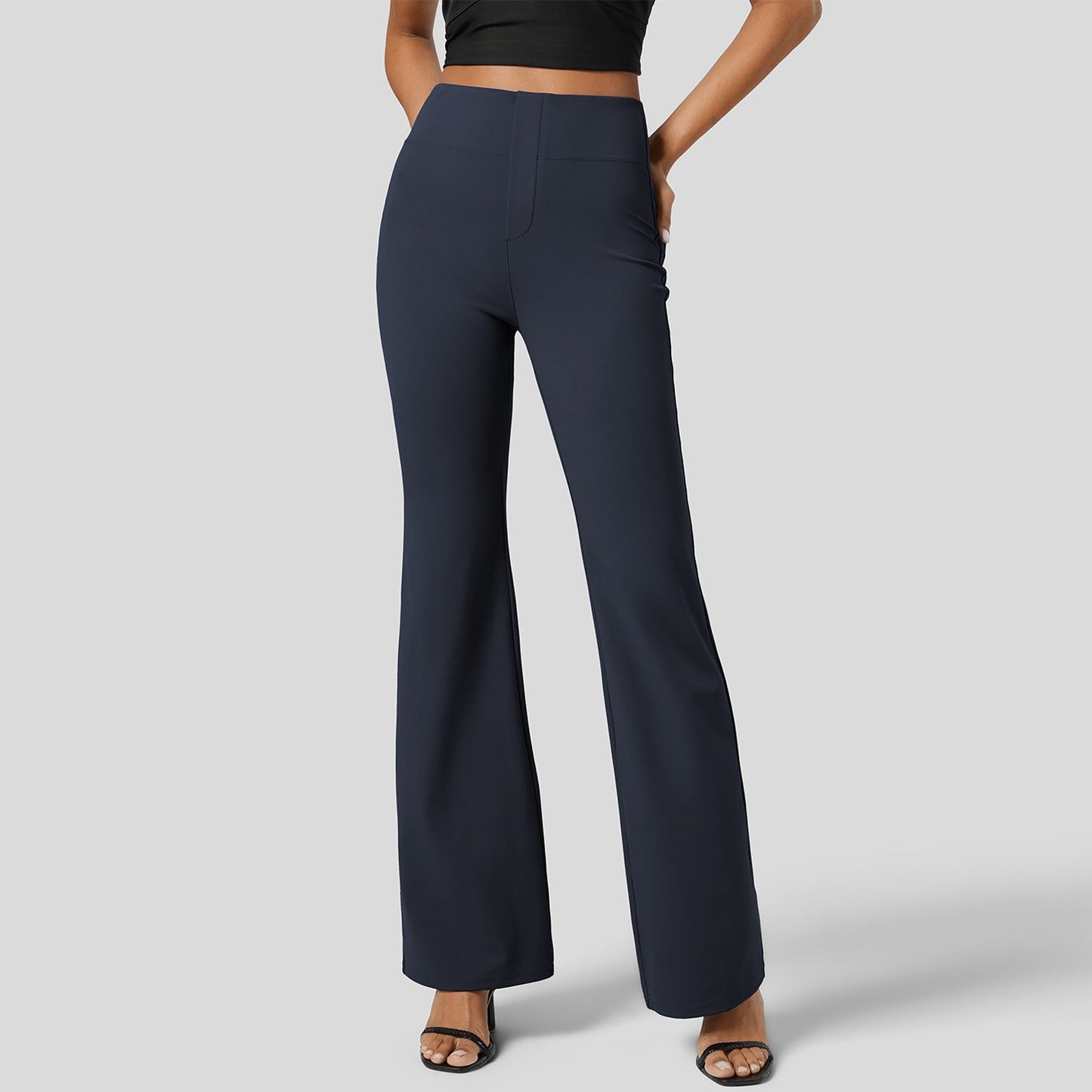 Damen Hohe Schlaghose Elastischer Bund Figurschmeichelnd Slim Fit