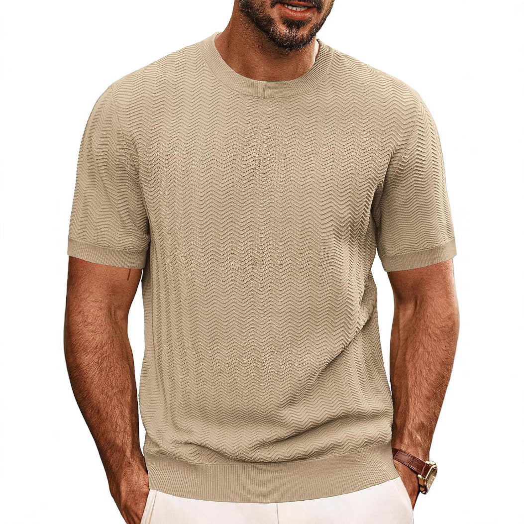 Herren T-Shirt Rundhals Strukturiert Modern
