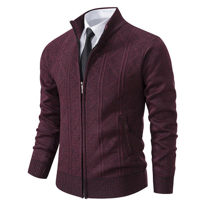 Herren Strickjacke Elegante Zopfmuster Hochkragen