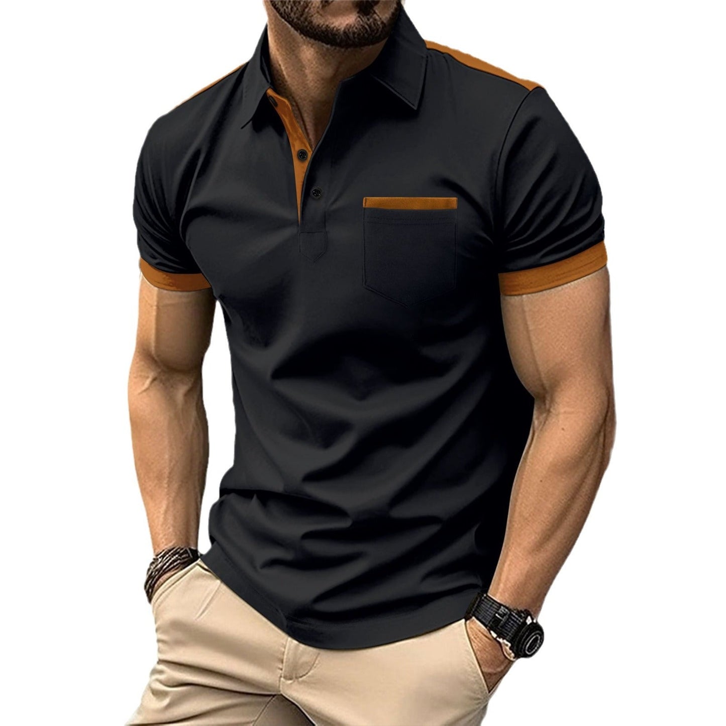 Herren Polohemd Kurzarm Modern mit Kragen und Brusttasche