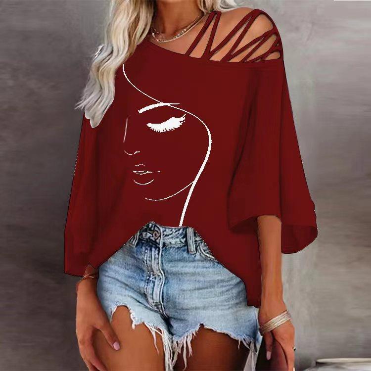 Damen Oberteil Asymmetrisch Grafik Design Trendy