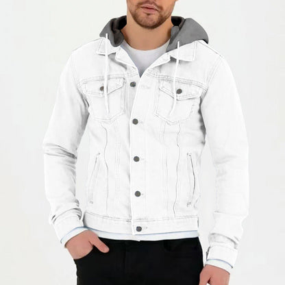 Herren Jeansjacke Kapuze Taschen Schwarz Modern
