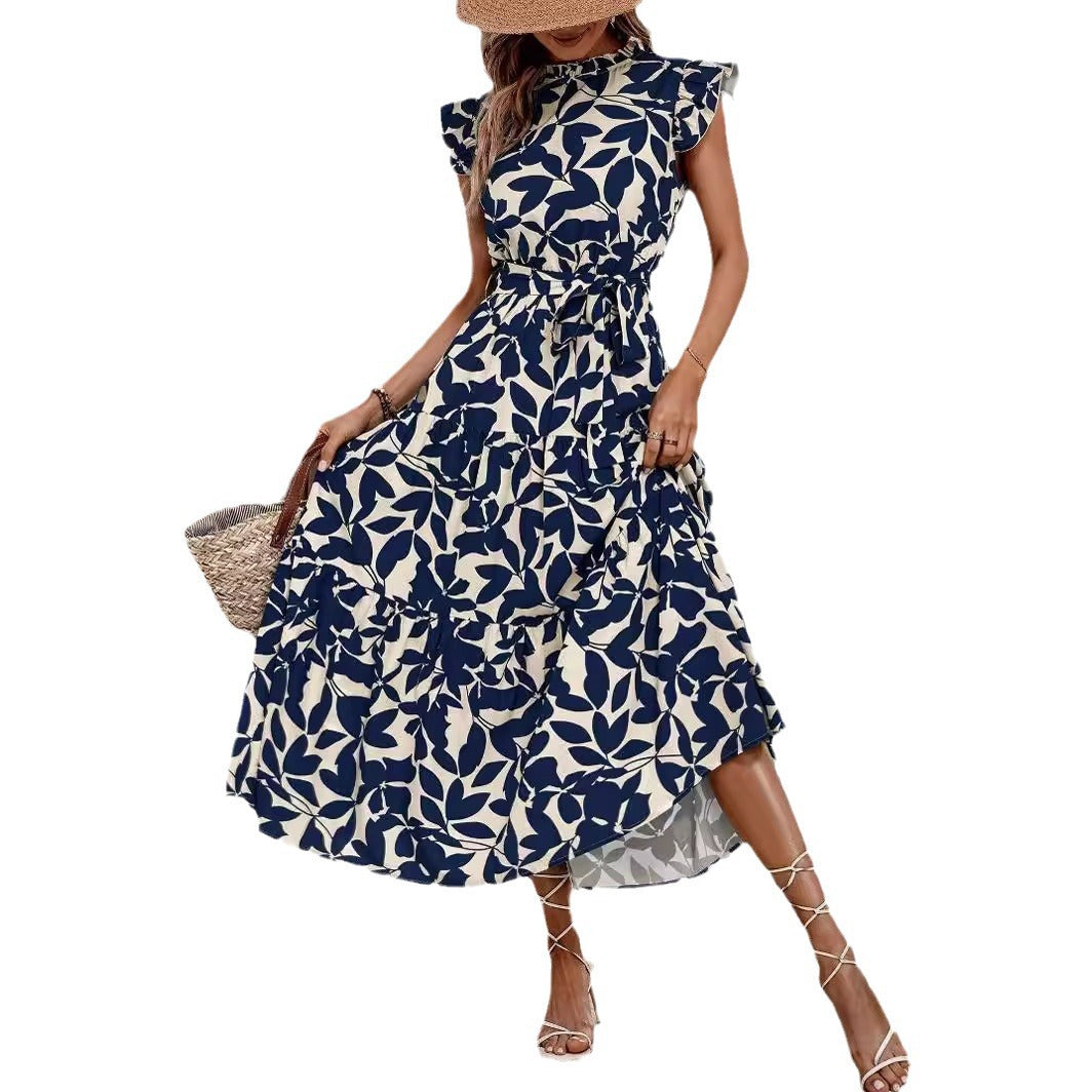 Damen Kleid Midi Lässig mit Rüschen Floral Modern