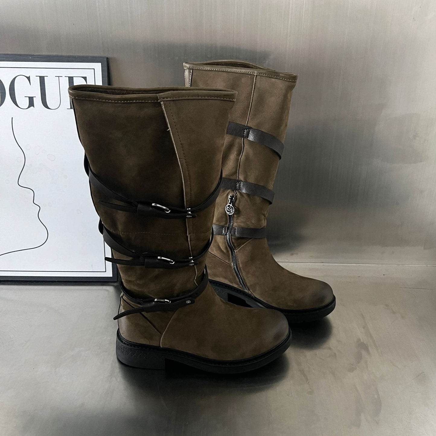 Damen Stiefel Modisch Elegant mit Reißverschluss Schwarz