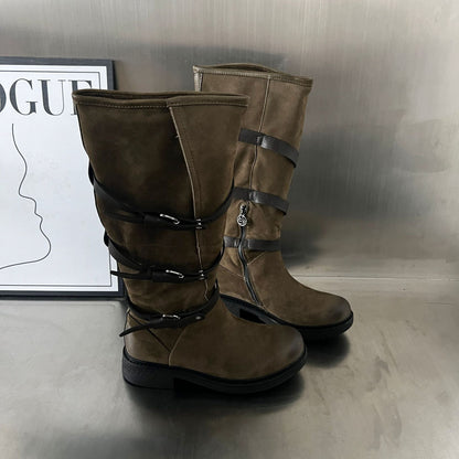 Damen Stiefel Modisch Elegant mit Reißverschluss Schwarz