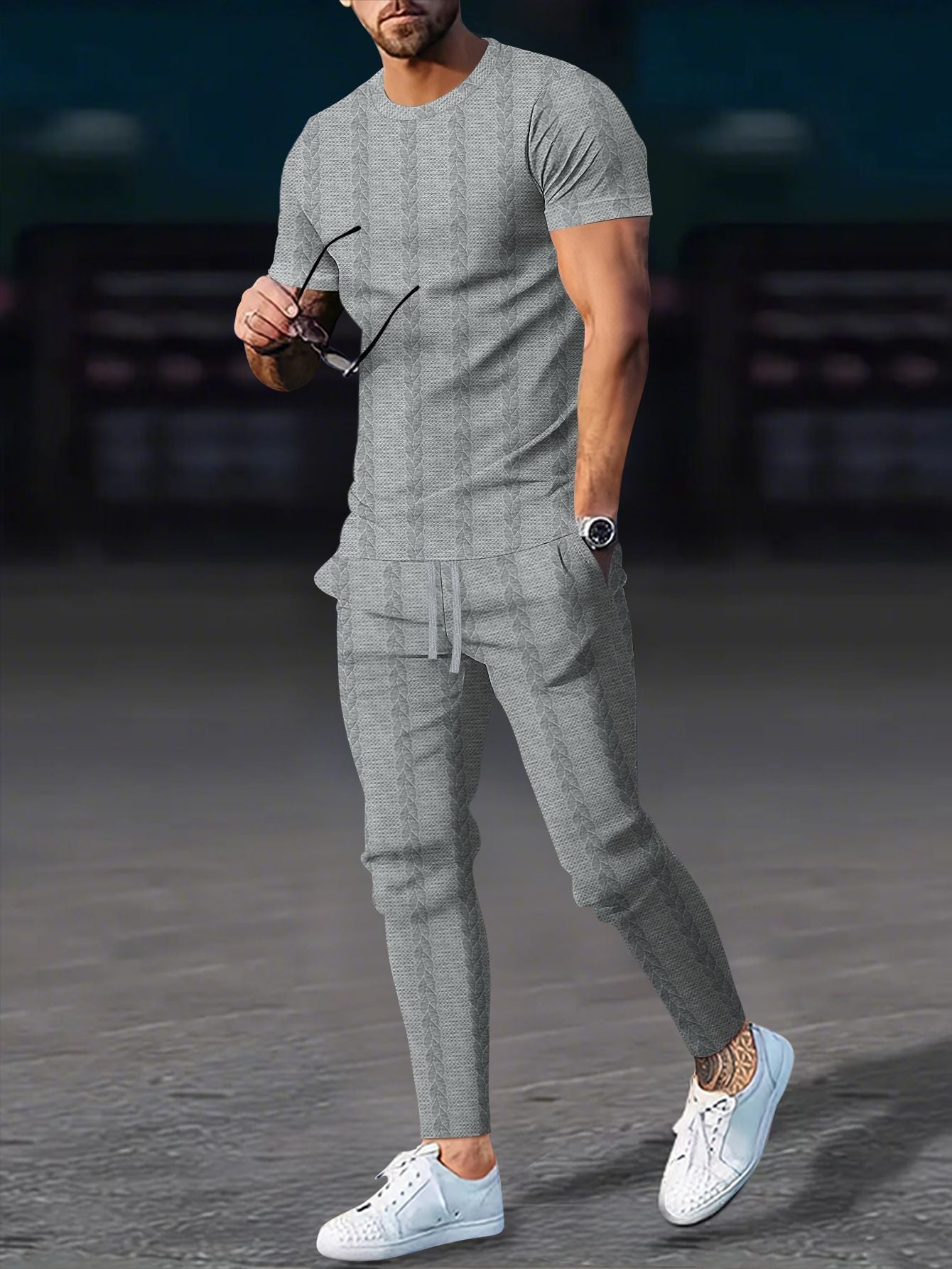 Herren Freizeitanzug Set Sportlich Modern mit Struktur