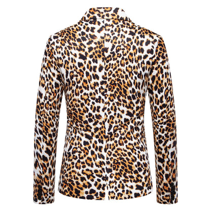 Herren Blazer Modisch Leopardenmuster Anzugjacke Elegant